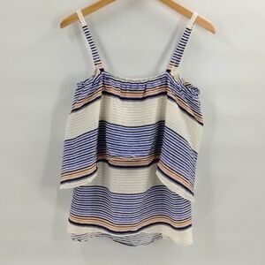 Tanya Taylor blouse top sunset stripe textured skinny straps size 4 blue…